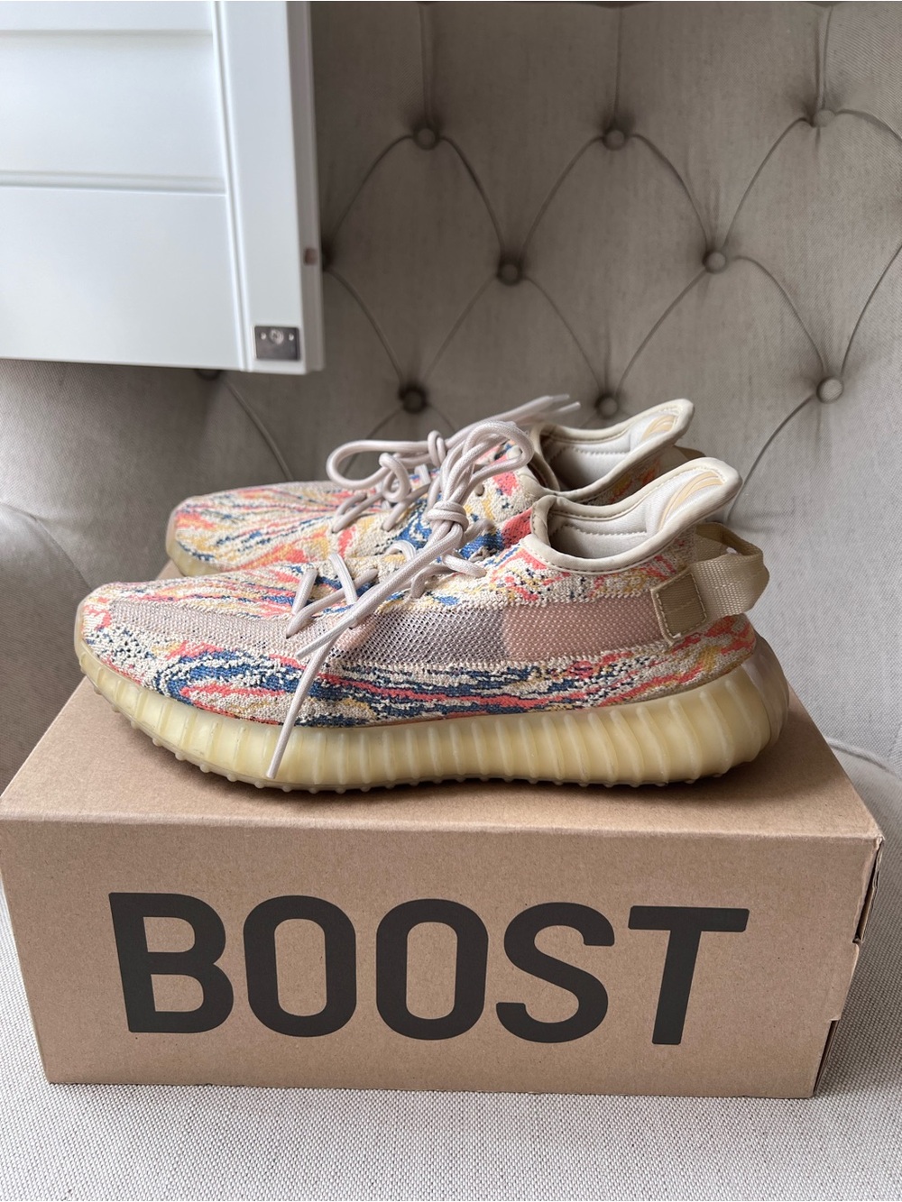 adidas Yeezy Boost 350 V2 Beige Multicolor Knit Sneakers